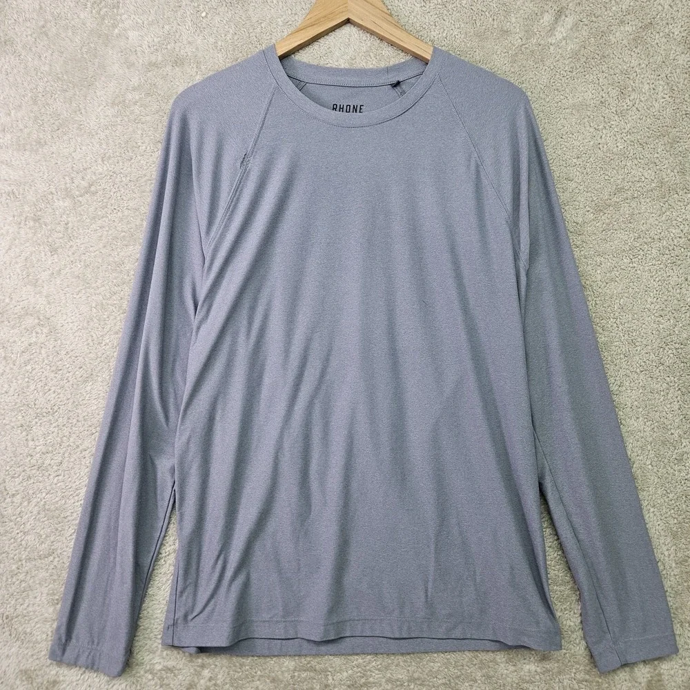 Rhone Reign Long Sleeve Tee Mens Medium Gray Performance Shirt UPF 50 Stretch - Picture 1 of 10